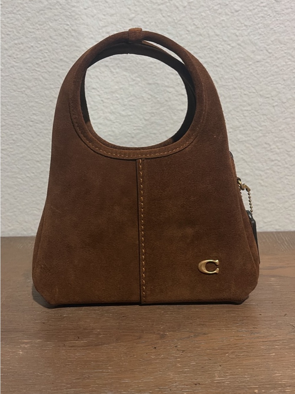 Coach Brown Suede Mini Circle Handle Bag